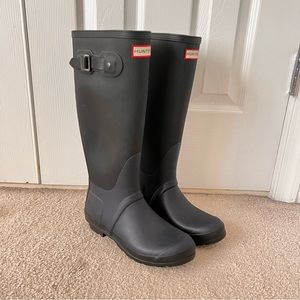 Hunter Boots Refined Matte Black Navy Blue grey Tall Sz US 7 UK 5